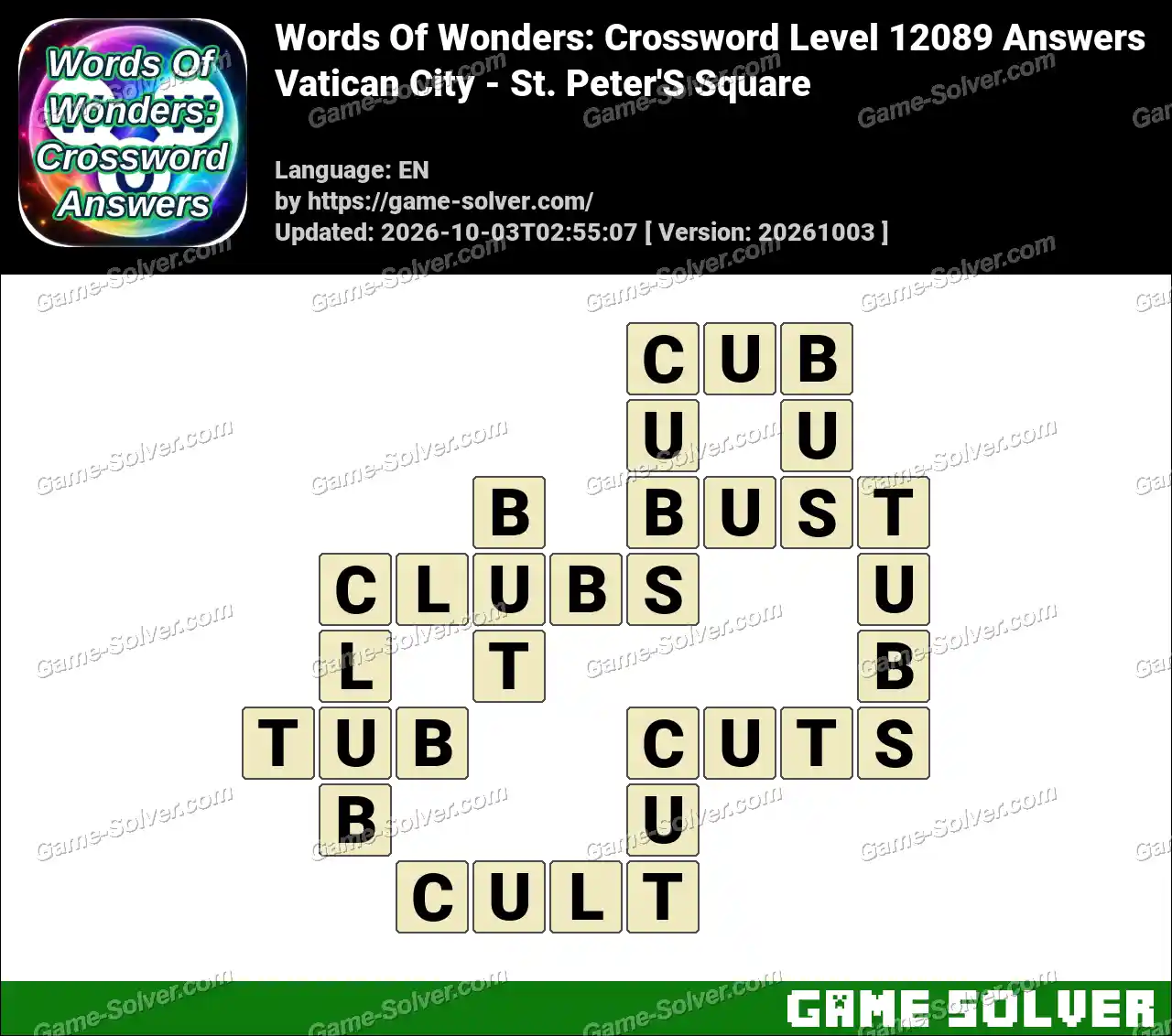 Words Of Wonders: Crossword Level 12089 Answers – Vatican City – St. Peter’S Square
